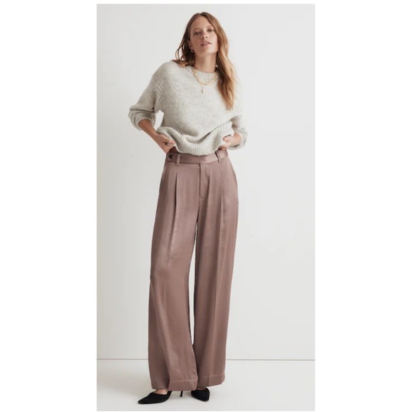 Madewell Pants - Madewell The Harlow Wide-Leg Pant Satin Pleated High Rise Brown CKP481060350 4